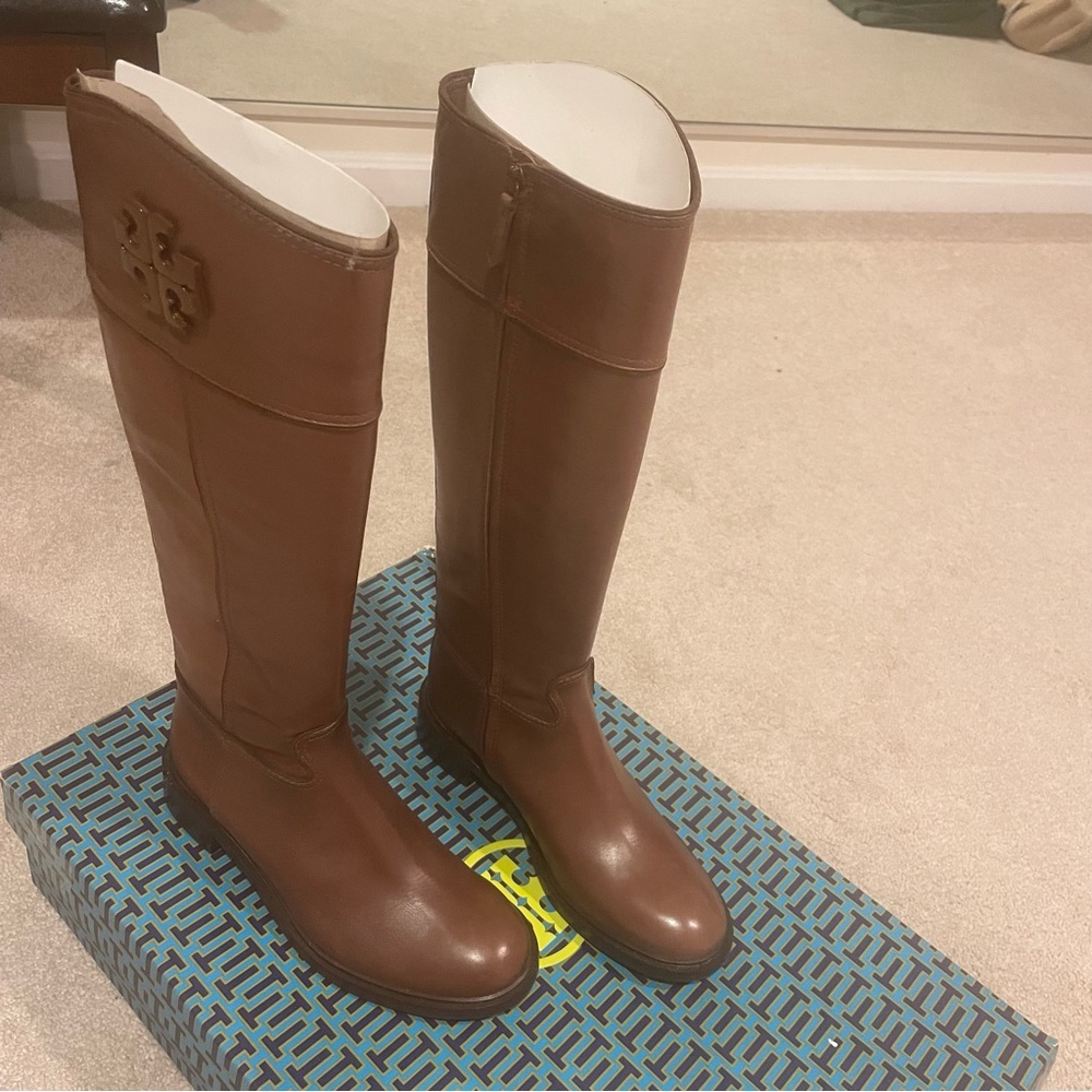 COPY - NEW Tory Burch Everly Riding Boots Tall Flat Equestrian Booties  7.5 Gol…